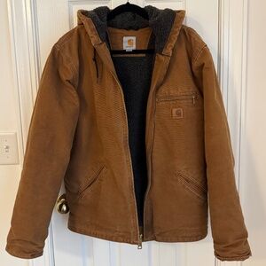 Mens Carhartt Sierra Sandstone J141 Sherpa Lined Hooded Jacket